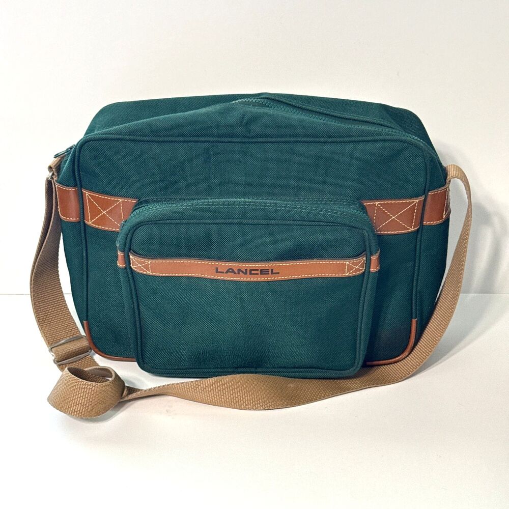 Vtg LANCEL Paris Vachetta Leather Canvas Bag Brief Case With Cross Body Bag